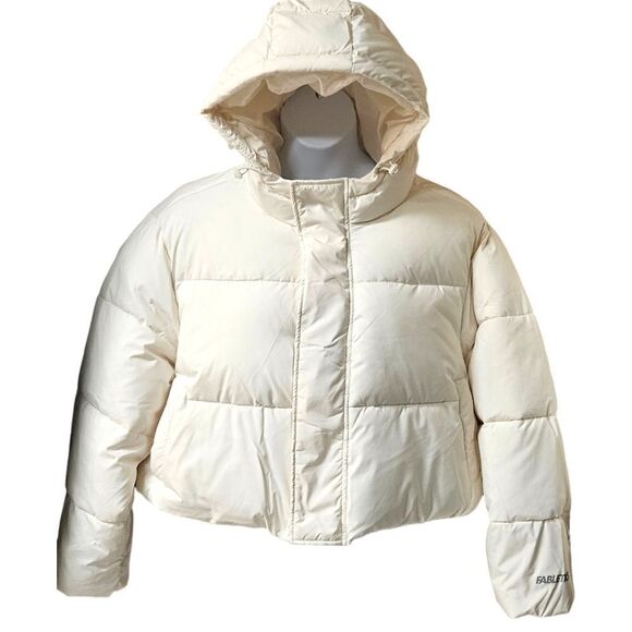 Fabletics Jackets & Blazers - FABLETICS 1X Ivory Essential cropped hooded Puffer Jacket
